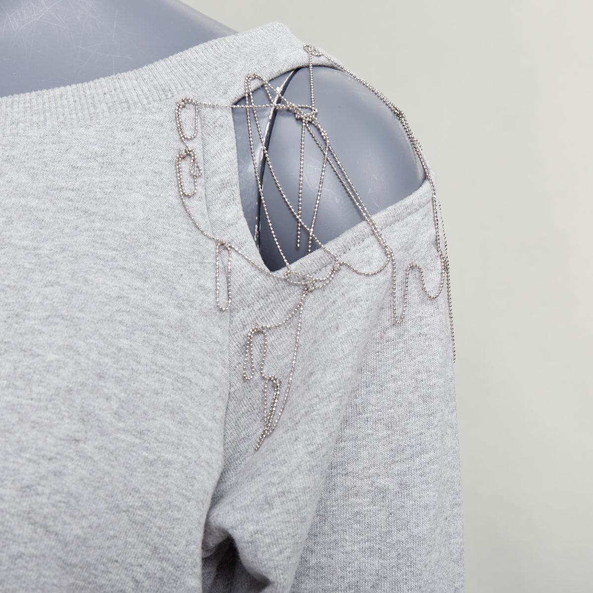 SAINT LAURENT 2013 Hedi Slimane maglia a spalla fredda in cotone con catena d'argento XS in vendita 3