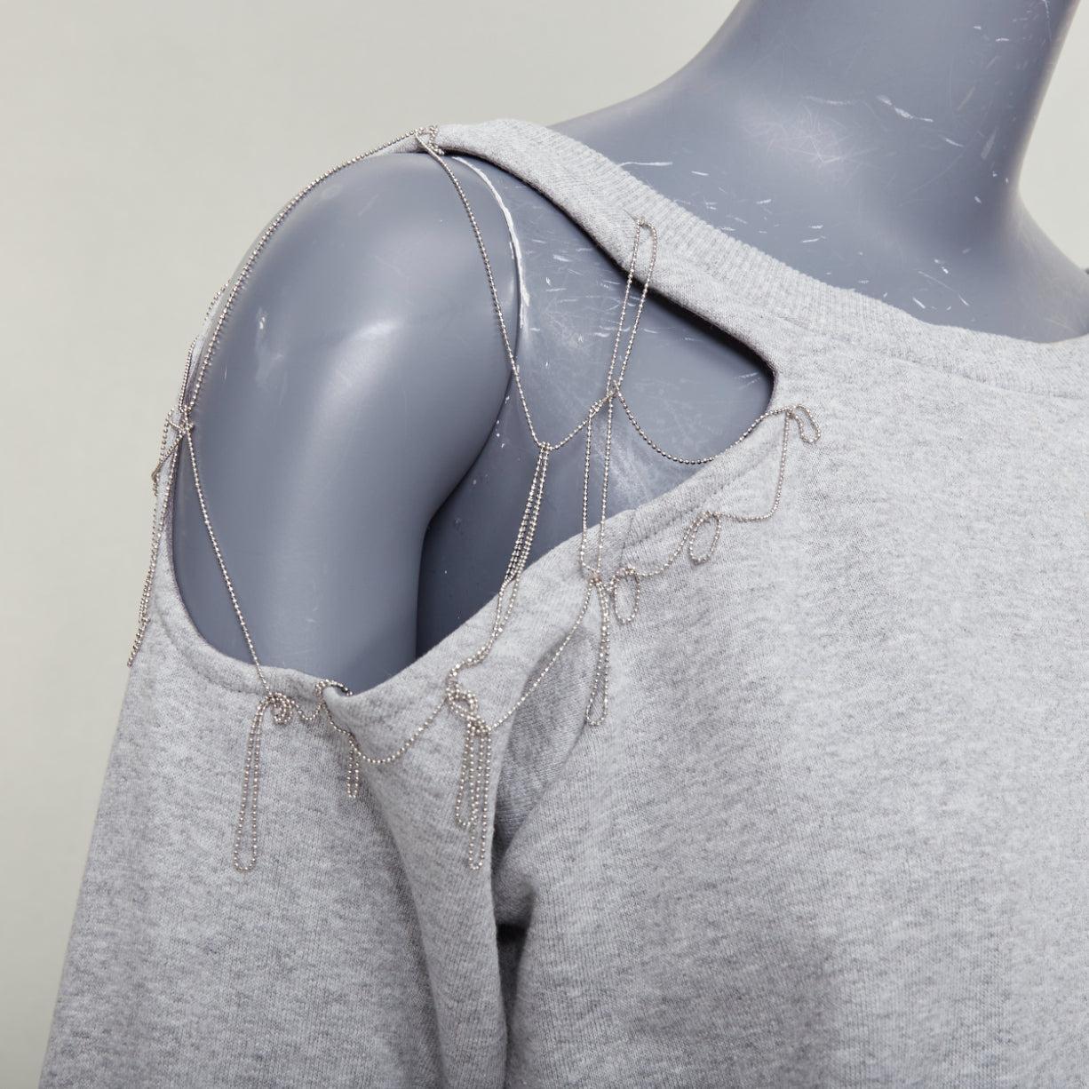 SAINT LAURENT 2013 Hedi Slimane maglia a spalla fredda in cotone con catena d'argento XS in vendita 4