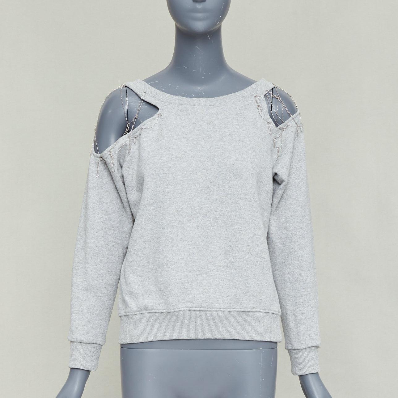 SAINT LAURENT 2013 Hedi Slimane cotton silver chain cold shoulder sweater XS