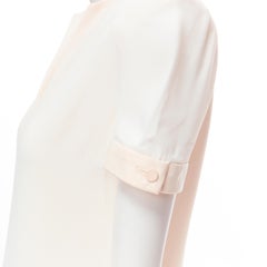 SAINT LAURENT 2013 Hedi Slimane ivory cream crepe leather trimmed V-neck shift