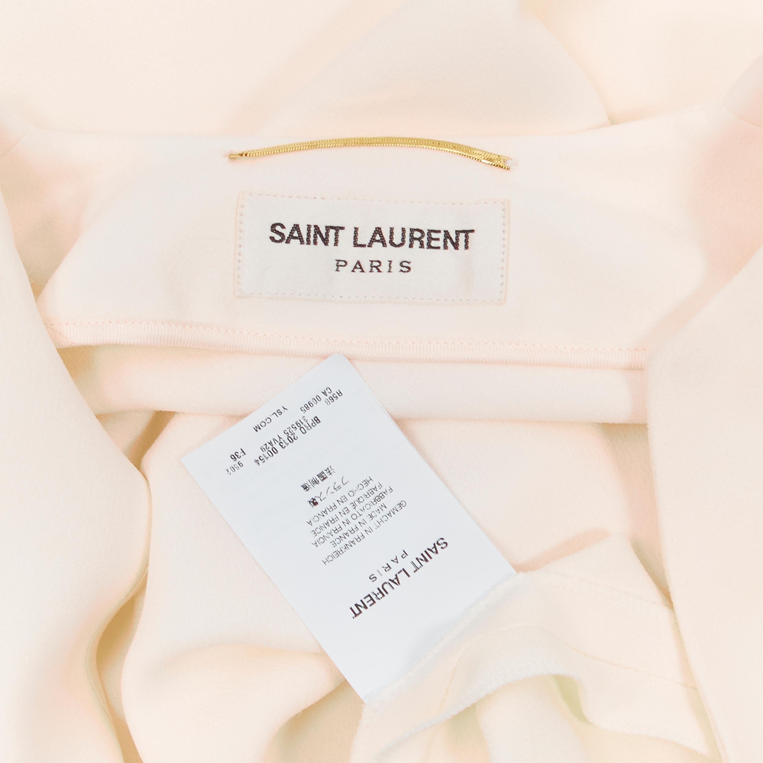 SAINT LAURENT 2013 Hedi Slimane ivory cream crepe leather trimmed V-neck shift  For Sale 3