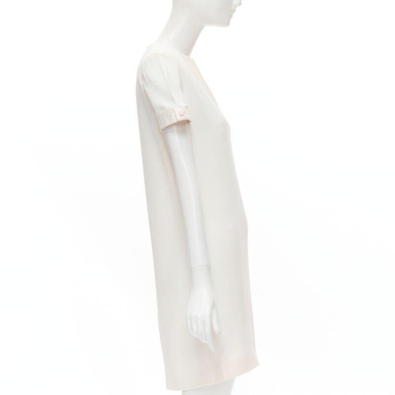 De las mujeres SAINT LAURENT 2013 Hedi Slimane vestido de crepé marfil con cuello en V ribeteado en piel FR36 S en venta