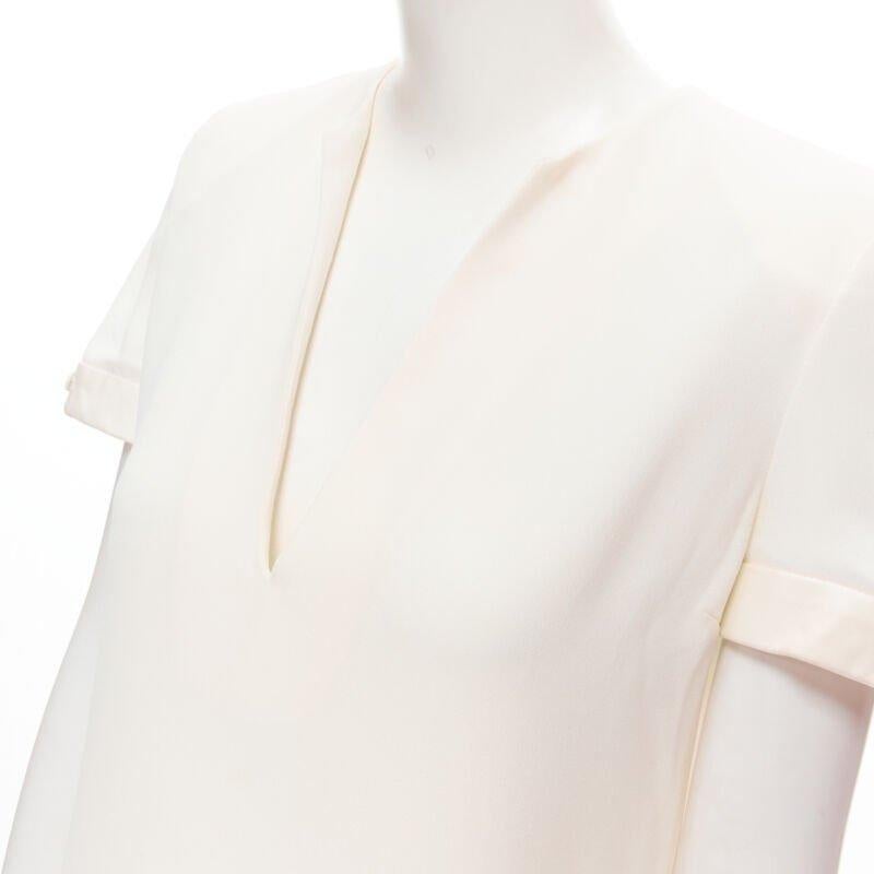 SAINT LAURENT 2013 Hedi Slimane vestido de crepé marfil con cuello en V ribeteado en piel FR36 S en venta 3