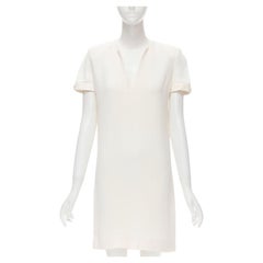 SAINT LAURENT 2013 Hedi Slimane abito in crepe avorio con scollo a V FR36 S