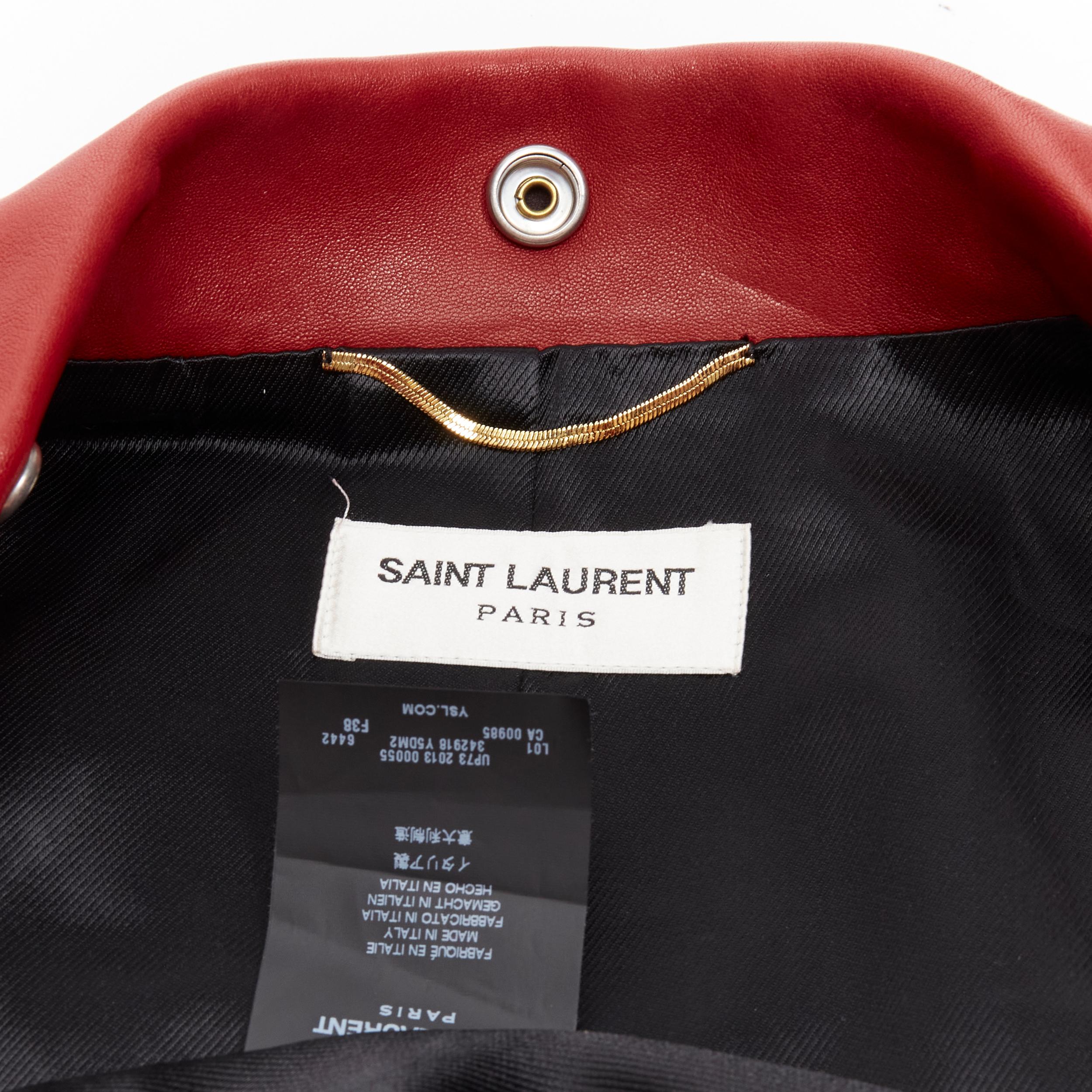 SAINT LAURENT 2013 Hedi Slimane red lambskin leather moto biker jacket FR38 S For Sale 3