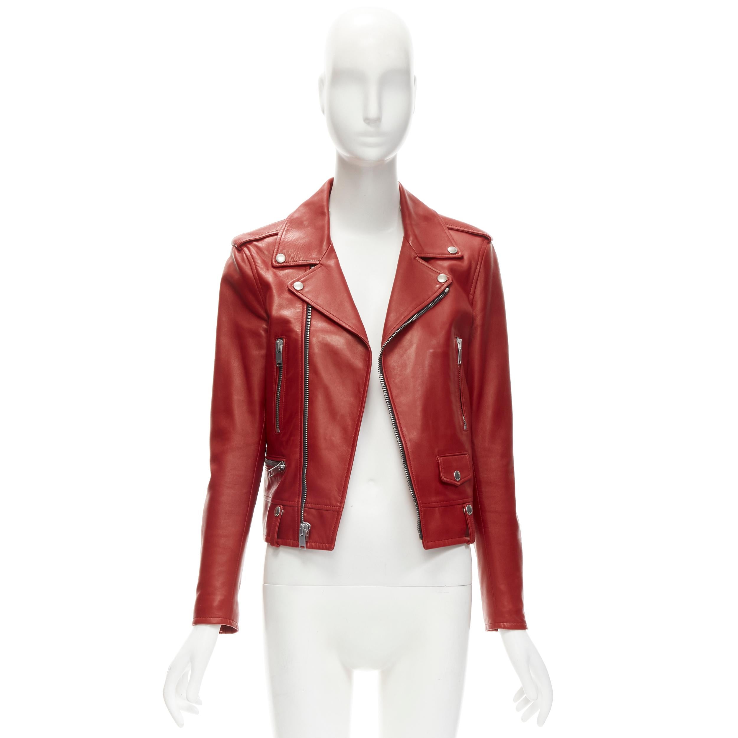SAINT LAURENT 2013 Hedi Slimane red lambskin leather moto biker jacket FR38 S For Sale 4