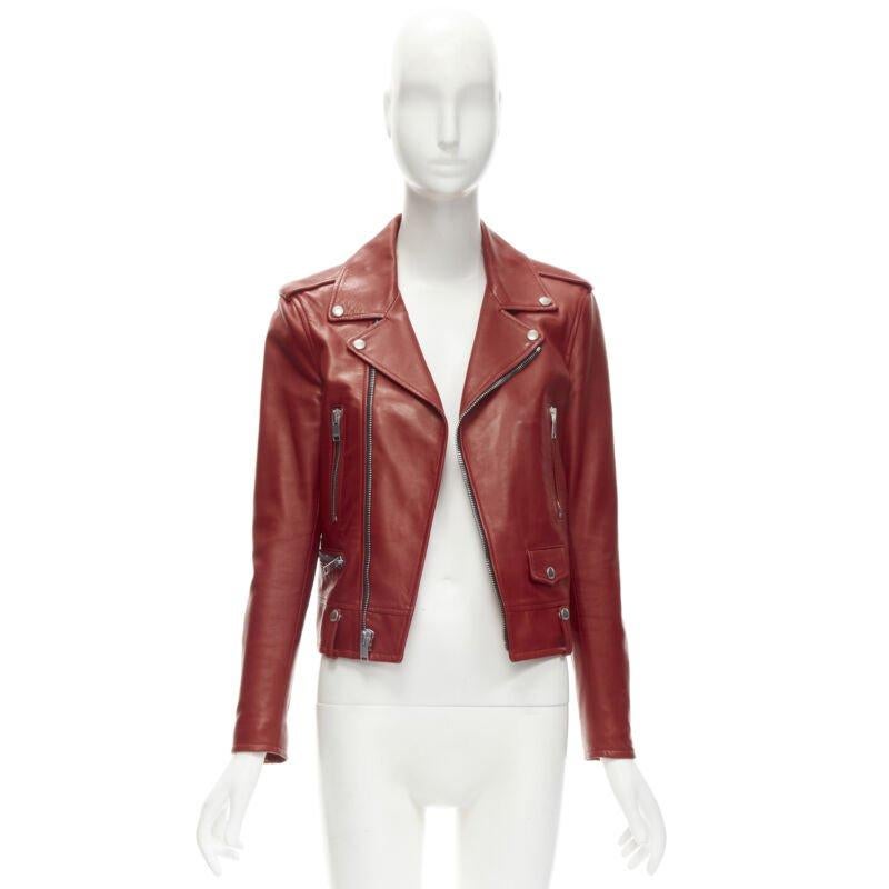 SAINT LAURENT 2013 Hedi Slimane red lambskin leather moto biker jacket FR38 S For Sale 7