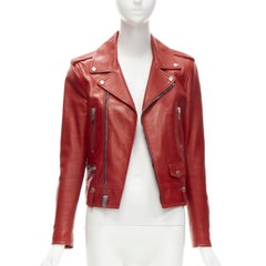 SAINT LAURENT 2013 Hedi Slimane red lambskin leather moto biker jacket FR38 S