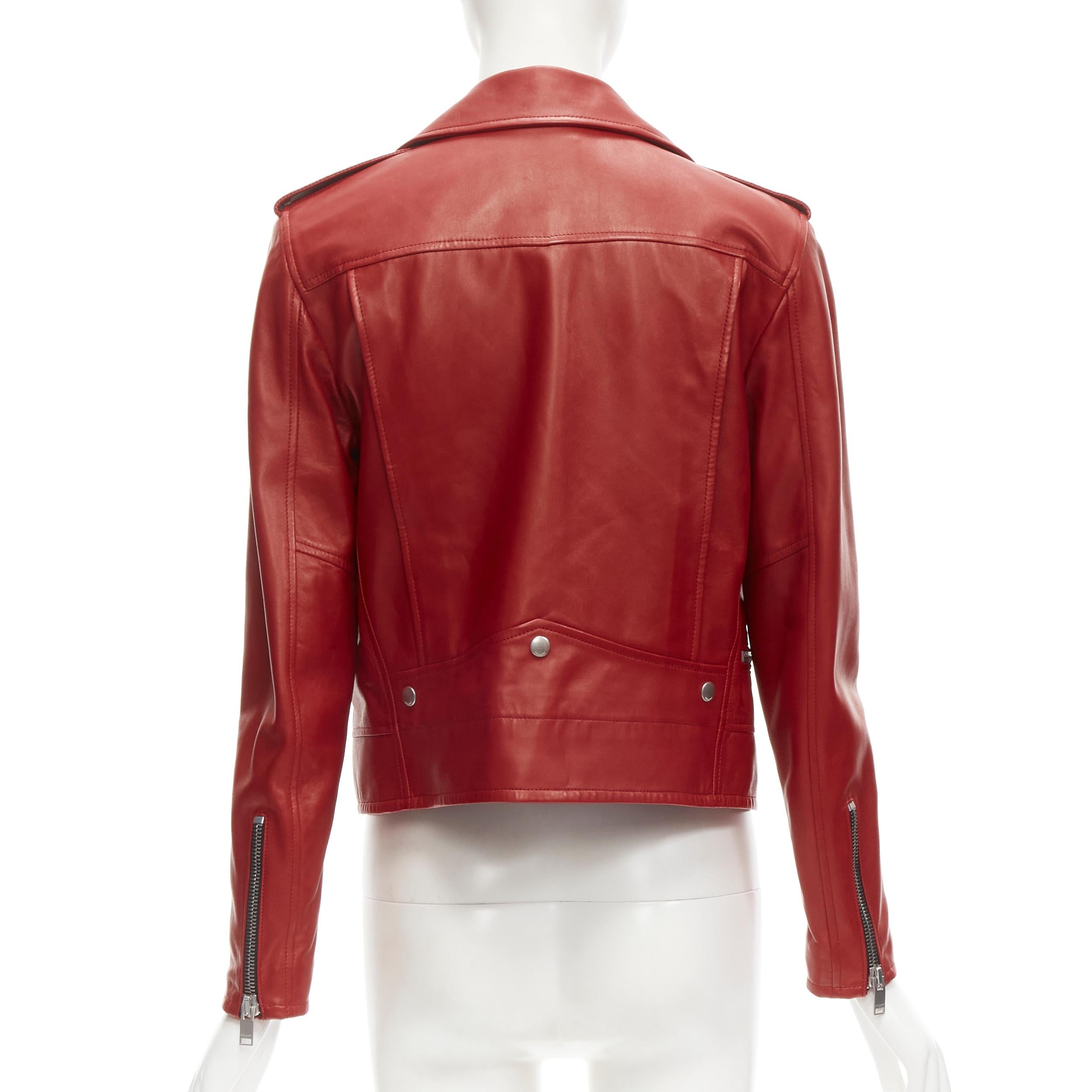 Red SAINT LAURENT 2013 Hedi Slimane red lambskin leather moto biker jacket FR38 S For Sale