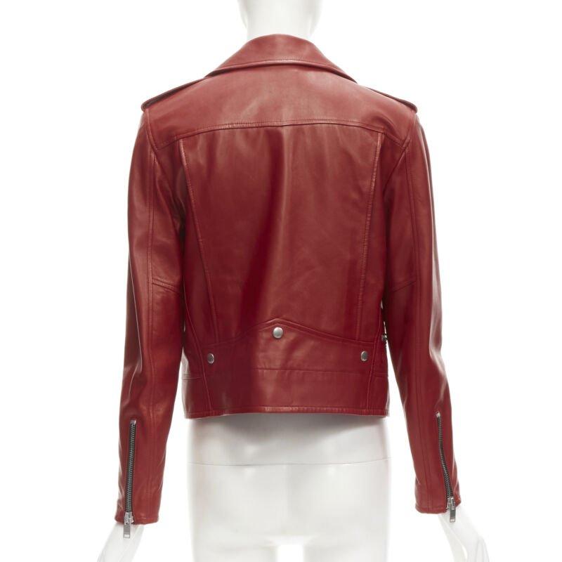 SAINT LAURENT 2013 Hedi Slimane red lambskin leather moto biker jacket FR38 S For Sale 2