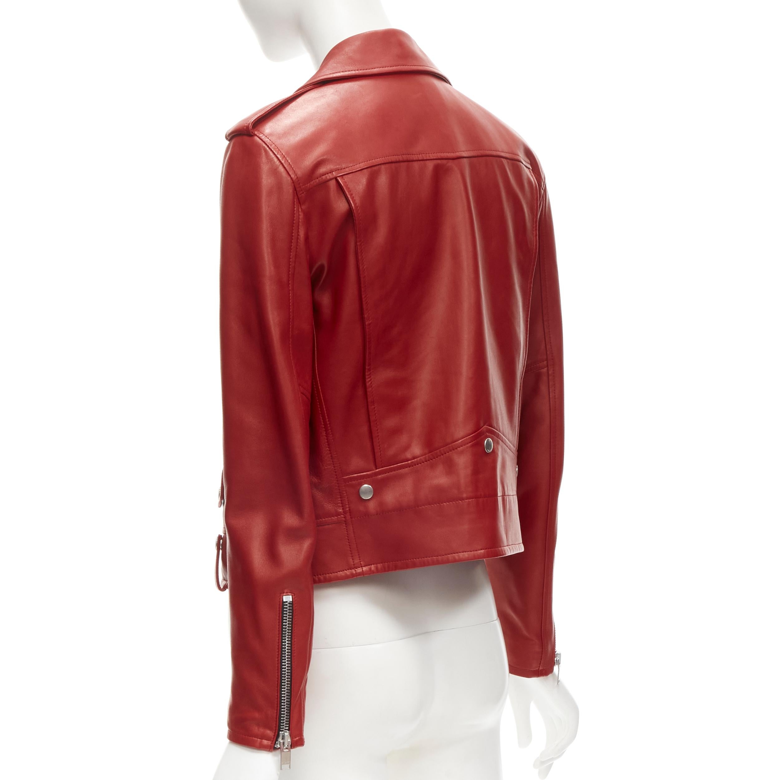 Women's SAINT LAURENT 2013 Hedi Slimane red lambskin leather moto biker jacket FR38 S For Sale
