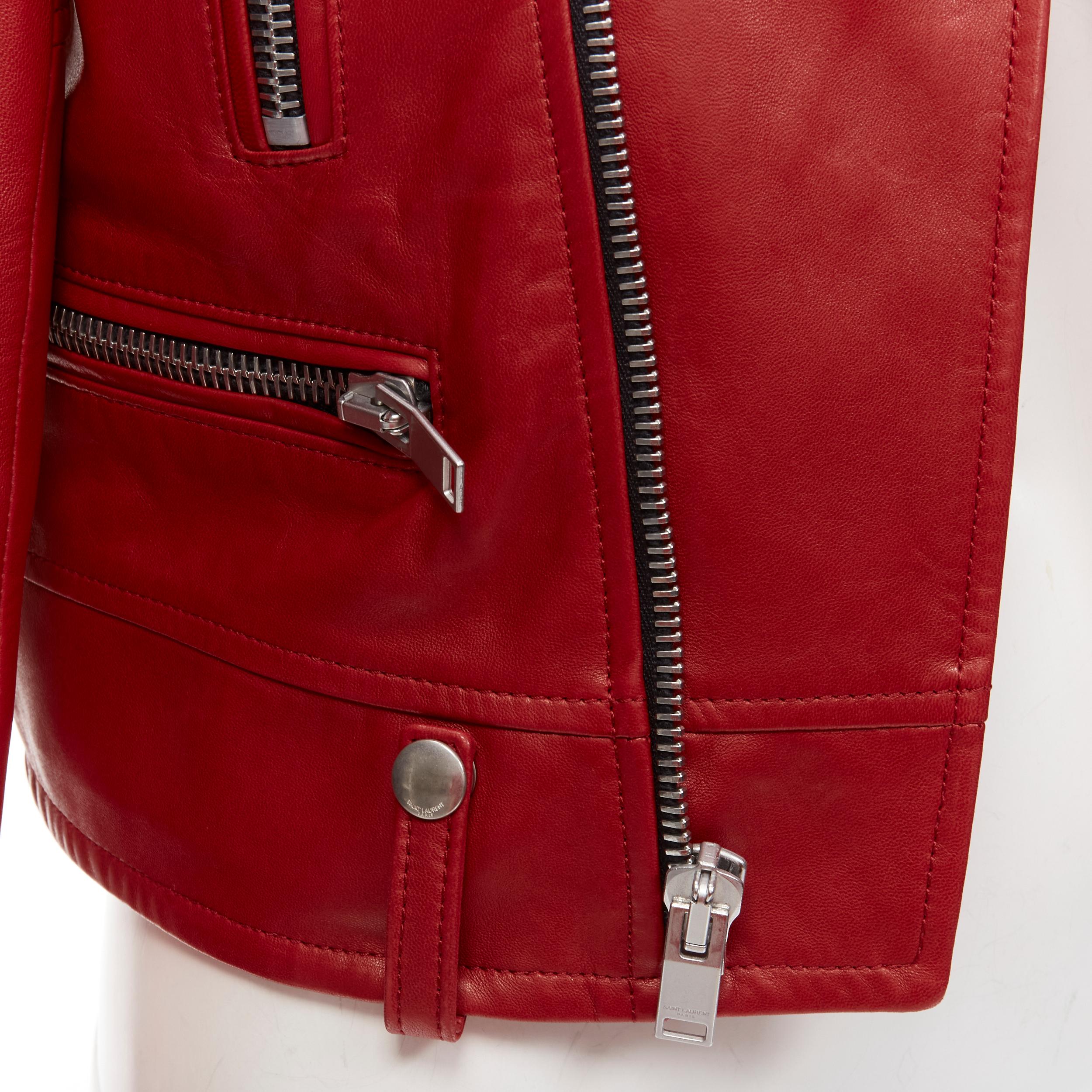 SAINT LAURENT 2013 Hedi Slimane red lambskin leather moto biker jacket FR38 S For Sale 1