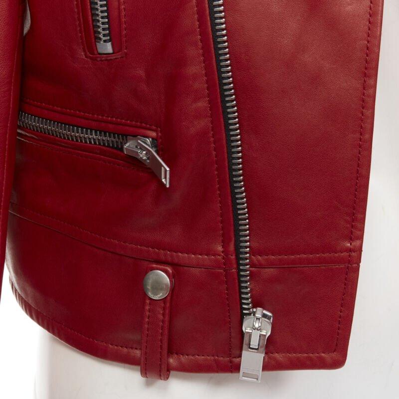 SAINT LAURENT 2013 Hedi Slimane red lambskin leather moto biker jacket FR38 S For Sale 4