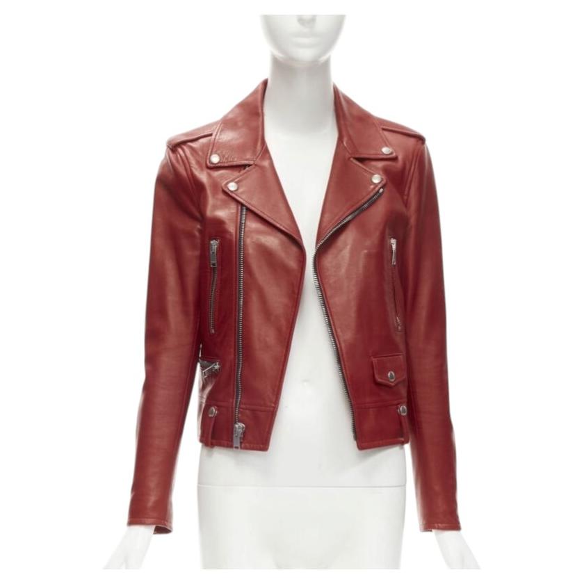 SAINT LAURENT 2013 Hedi Slimane red lambskin leather moto biker jacket FR38 S For Sale