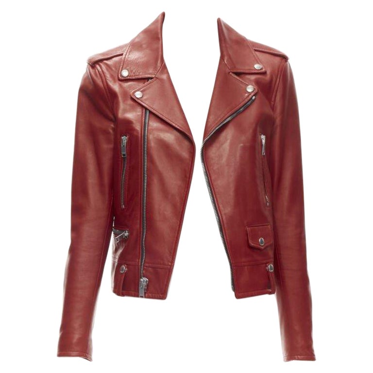 SAINT LAURENT 2013 Hedi Slimane red lambskin leather moto biker jacket FR38 S