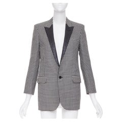 SAINT LAURENT 2013 leather peak lapel grey black houndstooth blazer FR34 XS