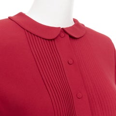 SAINT LAURENT 2013 red crepe pleated front peter pan collar mini dress FR34 XS