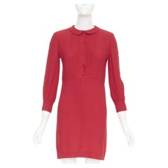 SAINT LAURENT 2013 red crepe pleated front peter pan collar mini dress FR34 XS