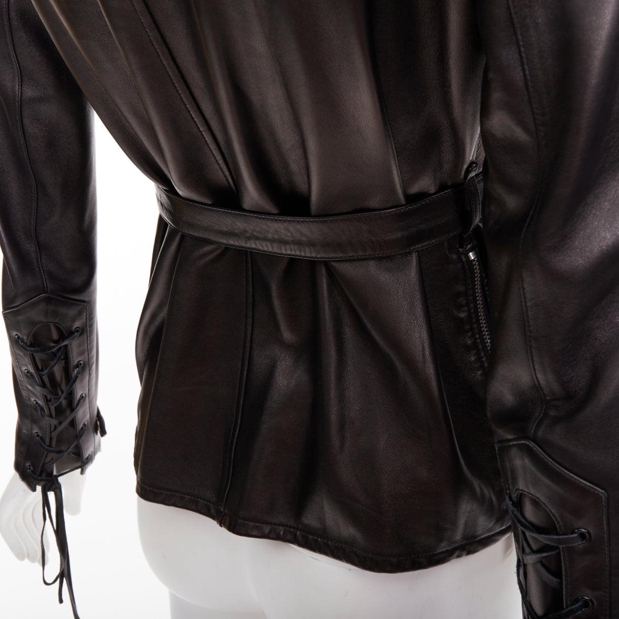 SAINT LAURENT 2013 Runway cuir noir dentelle plunge safari tunic top FR38 M. en vente 6