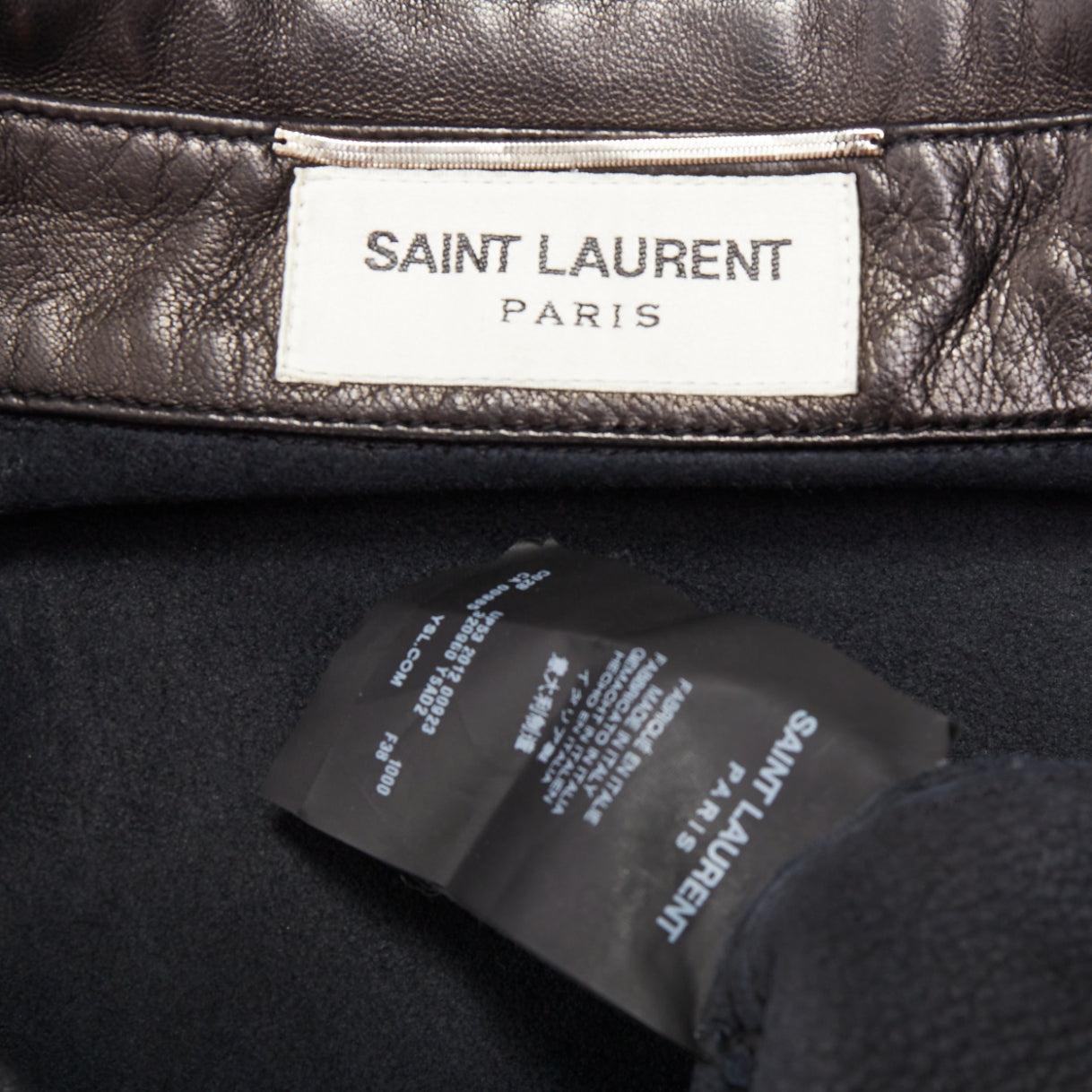 SAINT LAURENT 2013 Runway cuir noir dentelle plunge safari tunic top FR38 M. en vente 7