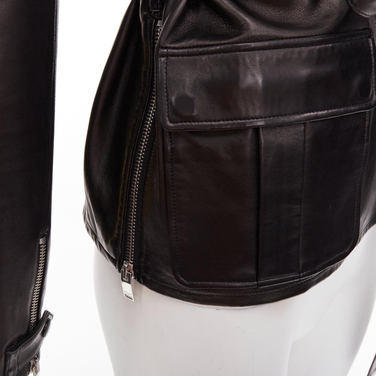 SAINT LAURENT 2013 Runway cuir noir dentelle plunge safari tunic top FR38 M. en vente 5