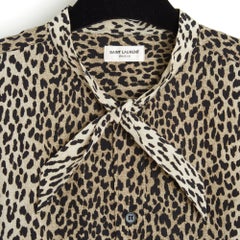 Saint Laurent 2013 Oberteil Leopard Soie FR42 Slimane Seiden-Krepp-Bluse UK14 US10 YSL
