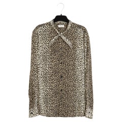 Saint Laurent 2013 Oberteil Leopard Soie FR42 Slimane Seiden-Krepp-Bluse UK14 US10 YSL