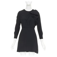SAINT LAURENT 2014 black crepe draped bow front pleated  mini dress FR36 S