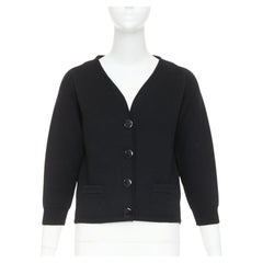 SAINT LAURENT 2014 black heavy knit wool round buttons raglan sleeves cardigan M