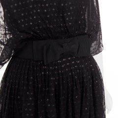 SAINT LAURENT 2014 black polka dot lurex semi sheer bow belt silk dress FR36 XS