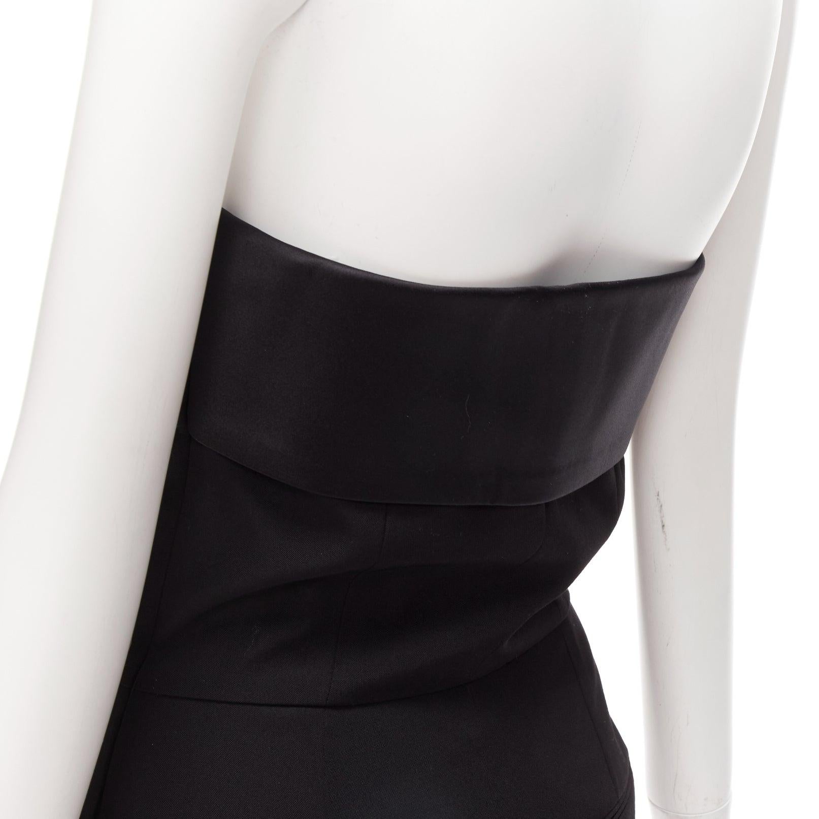 SAINT LAURENT 2014 black virgin wool silk strapless satin panel jumpsuit FR38 M For Sale 4