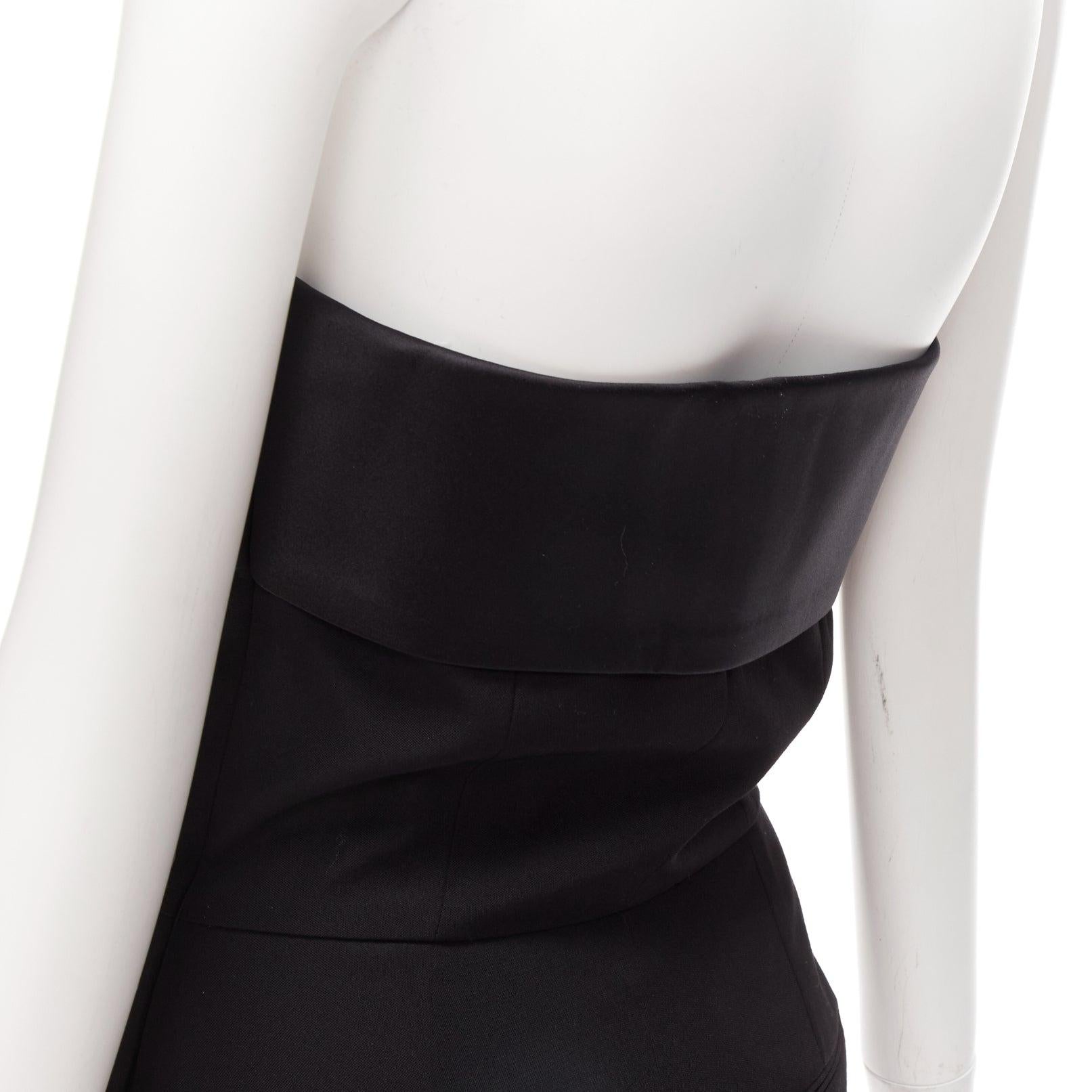 SAINT LAURENT 2014 black virgin wool silk strapless satin panel jumpsuit FR38 M 3