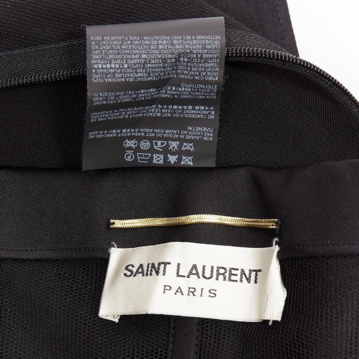 SAINT LAURENT 2014 black virgin wool silk strapless satin panel jumpsuit FR38 M For Sale 5