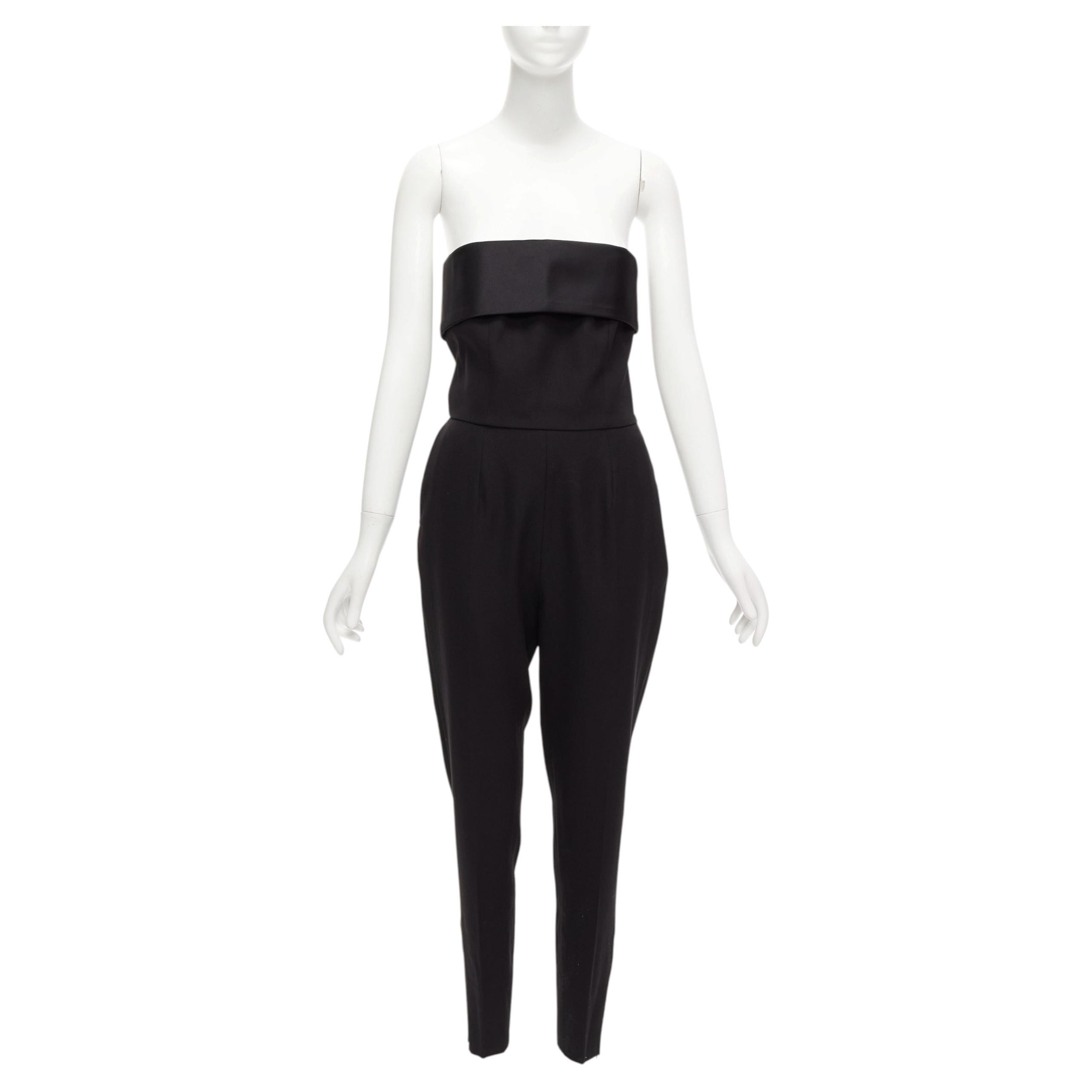 SAINT LAURENT 2014 Schwarzer trägerloser Jumpsuit aus Schurwolle und Seide mit Satinplatte FR38 M im Angebot