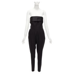 SAINT LAURENT 2014 black virgin wool silk strapless satin panel jumpsuit FR38 M