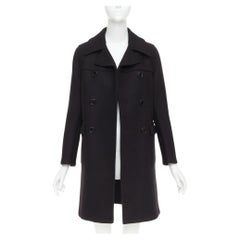 SAINT LAURENT 2014 Caban black wool felt double breasted panelled pea coat FR34