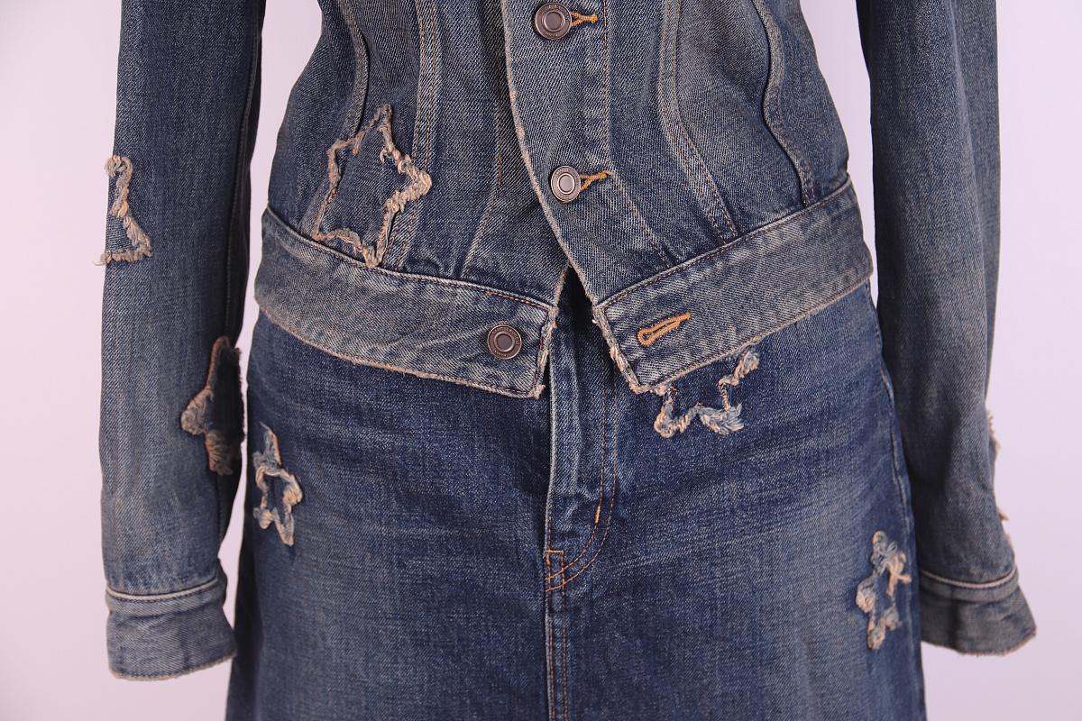 Saint Laurent 2014 Giacca e gonna in denim con toppe a stella usurate in vendita 5