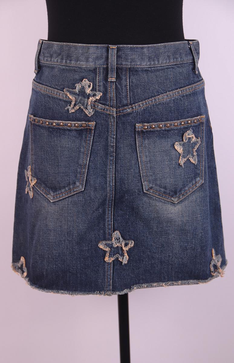 Saint Laurent 2014 Giacca e gonna in denim con toppe a stella usurate In condizioni buone in vendita a Алматинский Почтамт, KZ