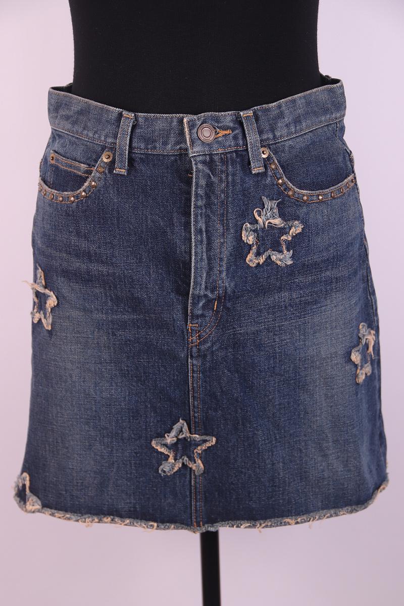 Donna Saint Laurent 2014 Giacca e gonna in denim con toppe a stella usurate in vendita
