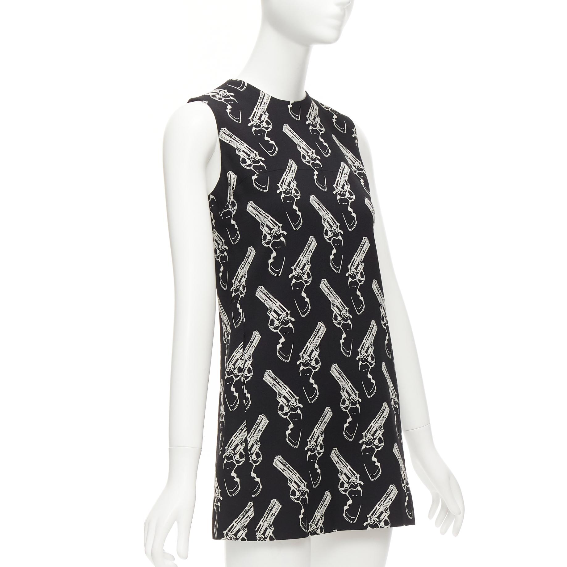 Black SAINT LAURENT 2014 Gun Pop black white pistol print A-line dress FR34 XS