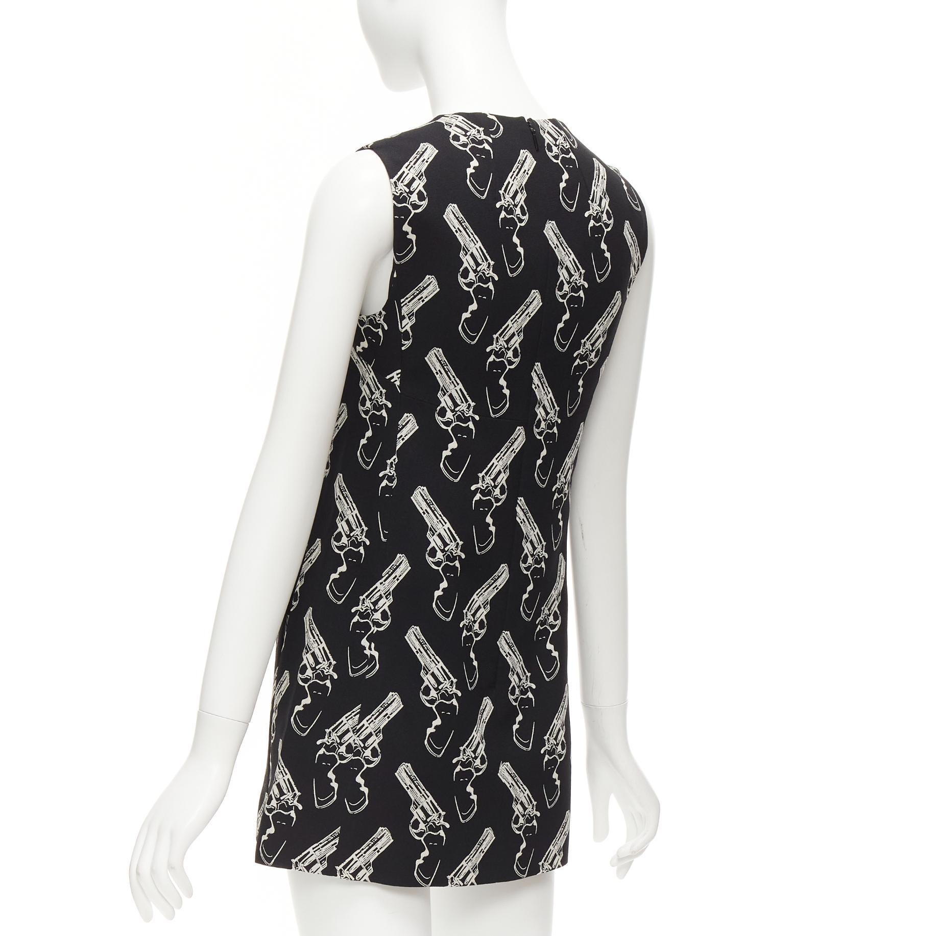 SAINT LAURENT 2014 Gun Pop black white pistol print A-line dress FR34 XS 2