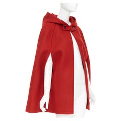 SAINT LAURENT 2014 Hedi Slimane Runway red wool hooded half cape coat FR36 S