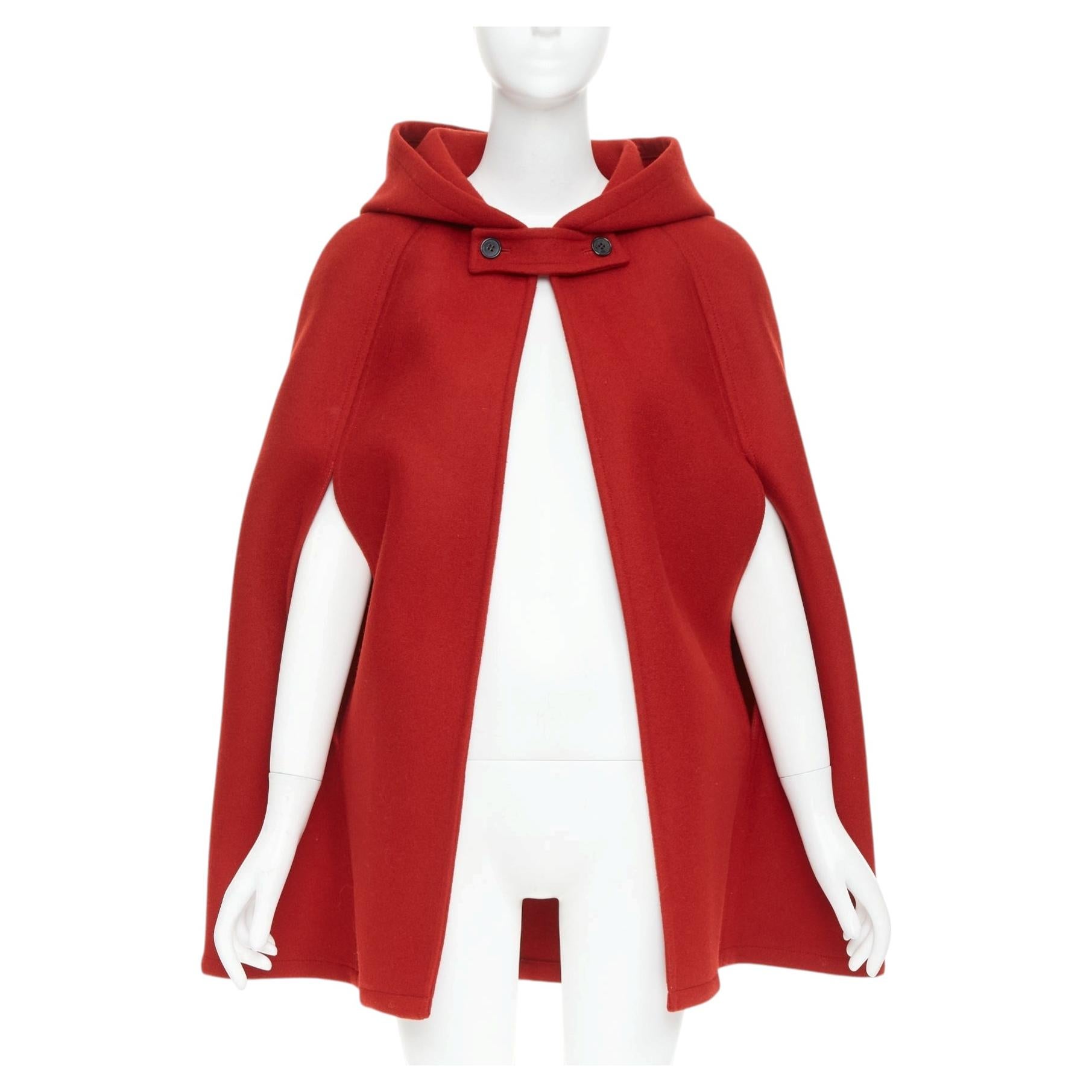 Saint Laurent 2014 Hedi Slimane Laufsteg-Modell: roter Kapuzenmantel aus Wolle im Halbcape-Stil, Größe FR36 S