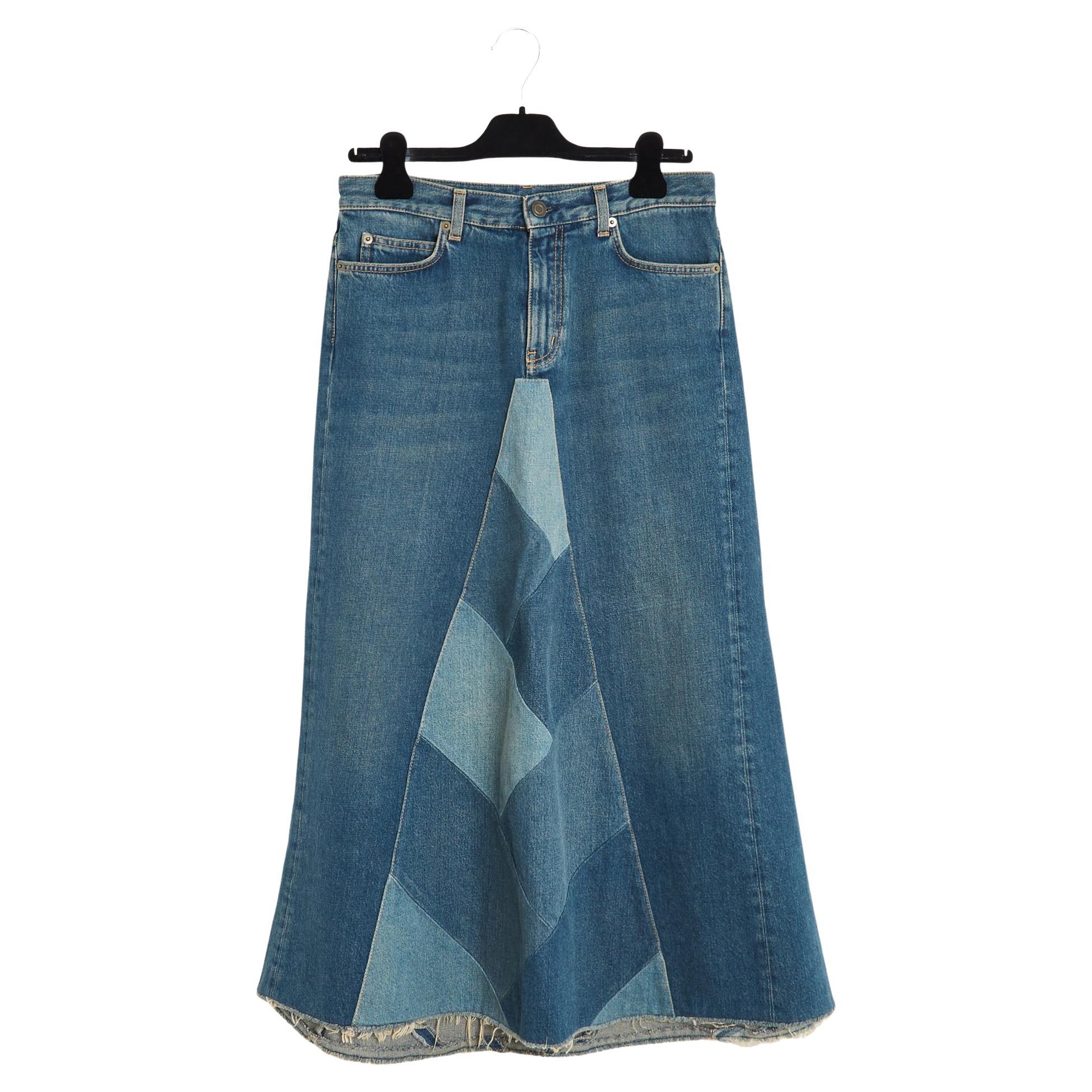 Saint Laurent 2014 Jupe Patchwork FR40 Slimane Denim mid length skirt UK12 US29