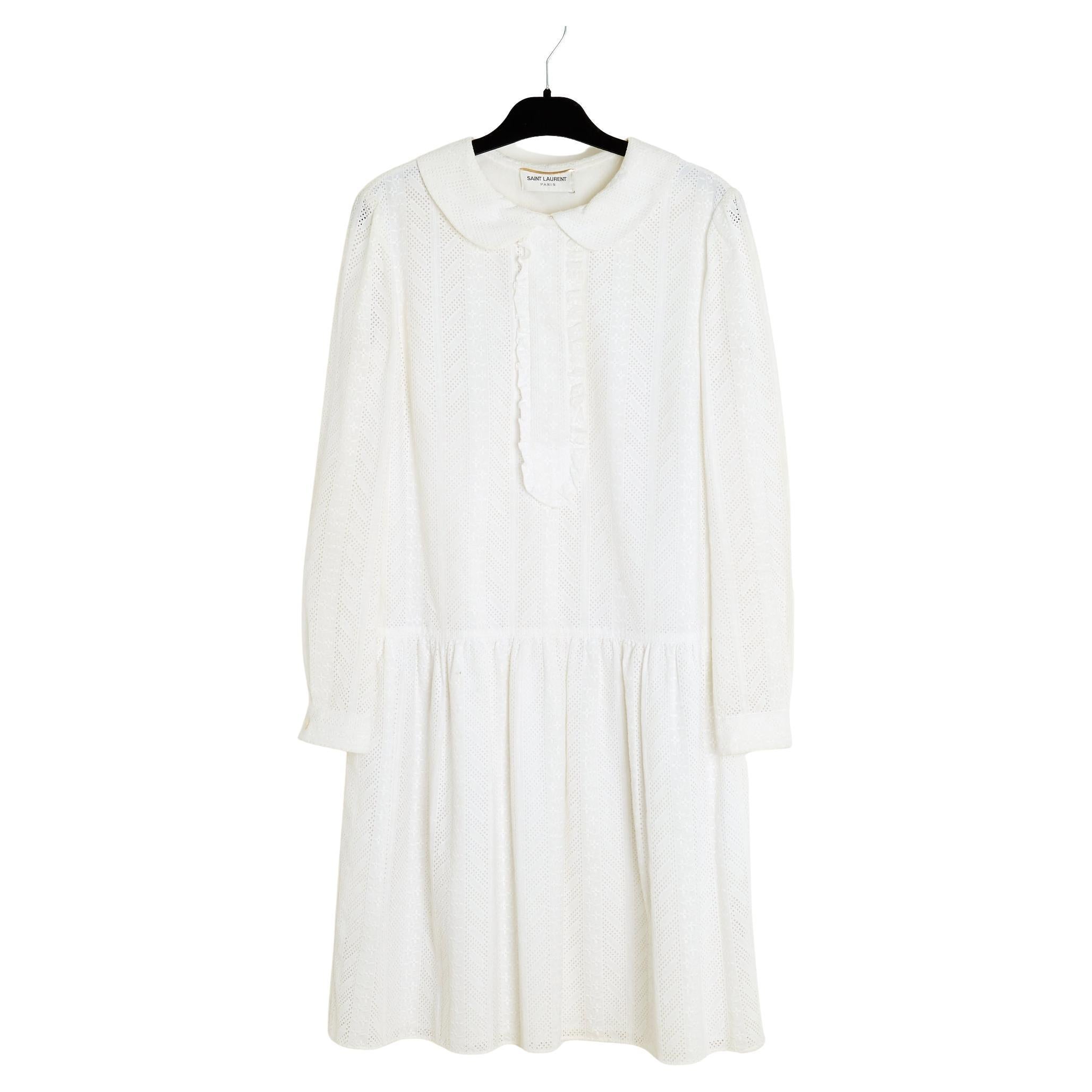 Saint Laurent 2014 Robe Dentelle FR42 Slimane White Cotton Lace Dress UK14 US12