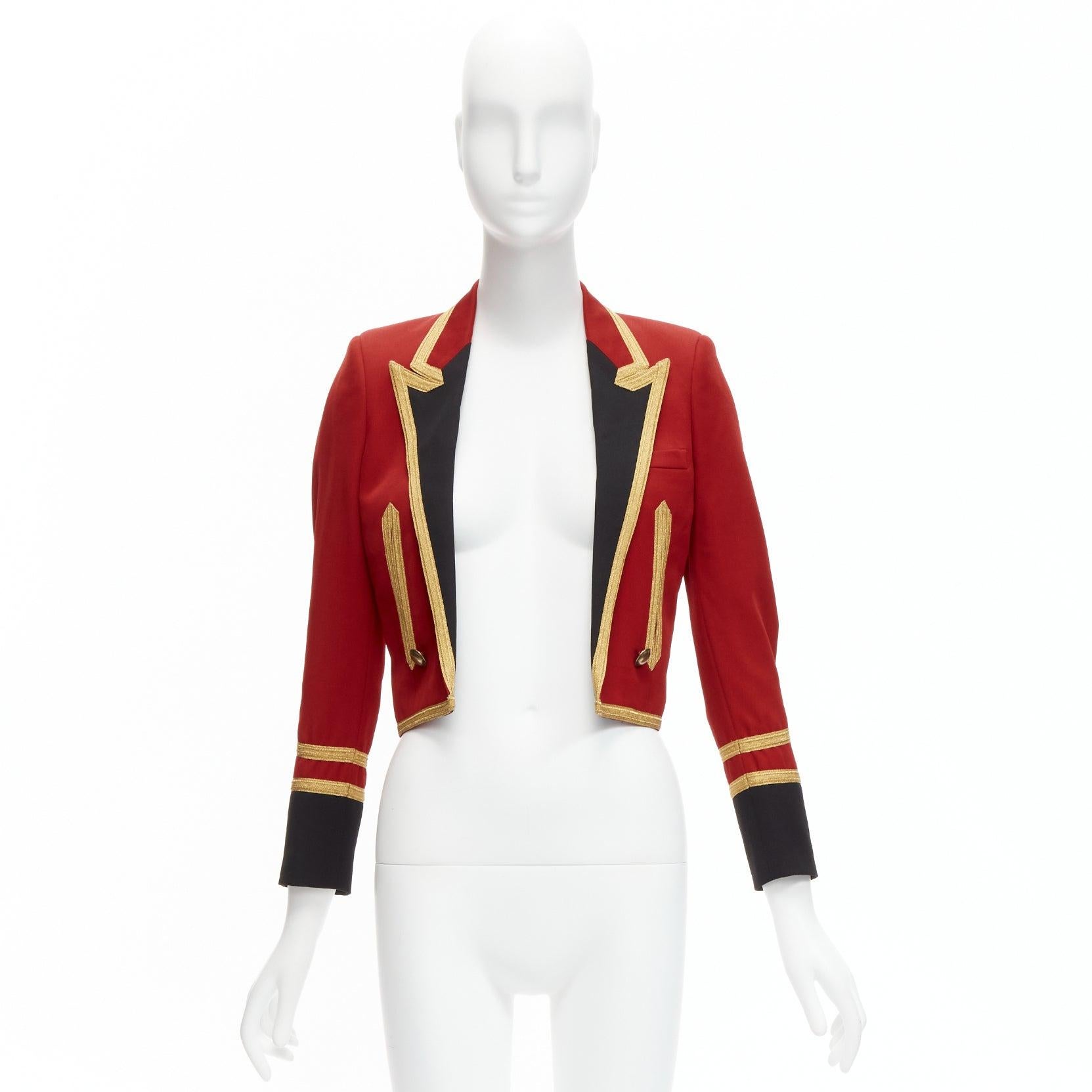 SAINT LAURENT 2014 Spencer red wool military gold cropped officer jacket FR34 XS For Sale 6