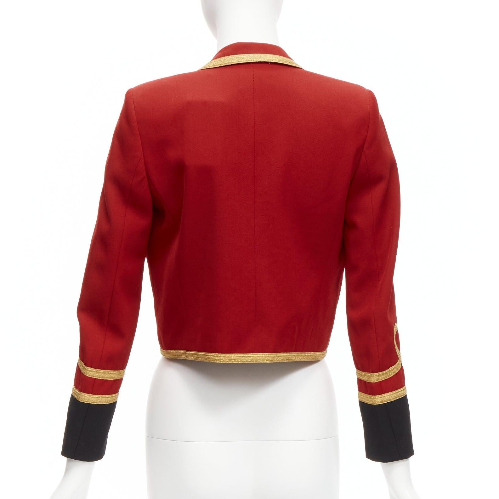 SAINT LAURENT 2014 Spencer red wool military gold cropped officer jacket FR34 XS For Sale 1