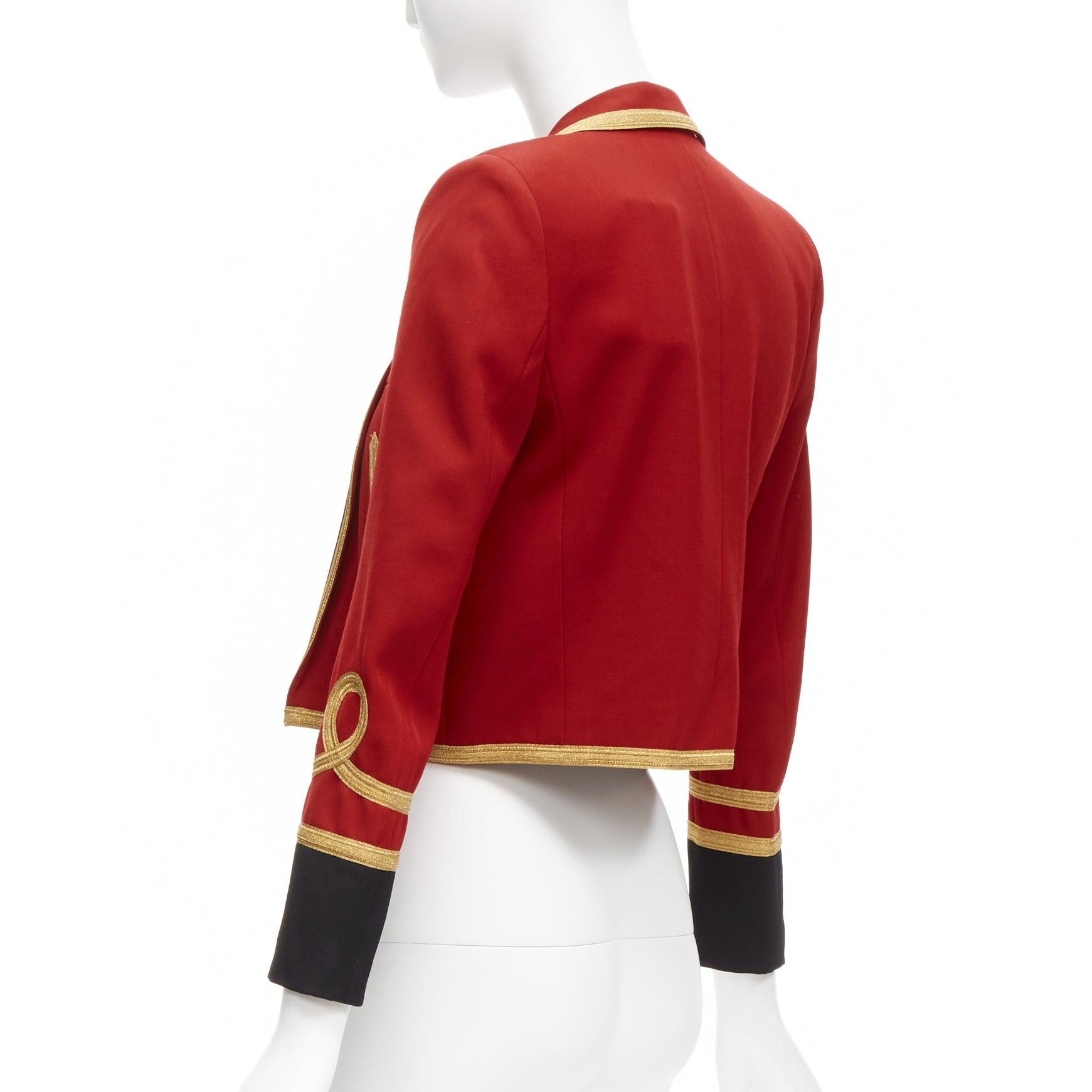 SAINT LAURENT 2014 Spencer red wool military gold cropped officer jacket FR34 XS For Sale 2
