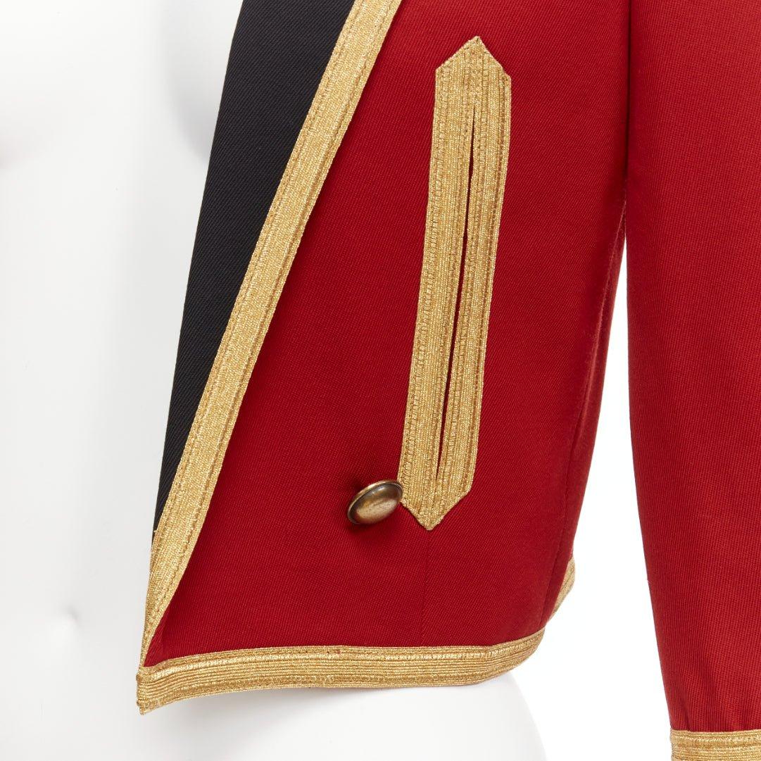SAINT LAURENT 2014 Spencer red wool military gold cropped officer jacket FR34 XS For Sale 3