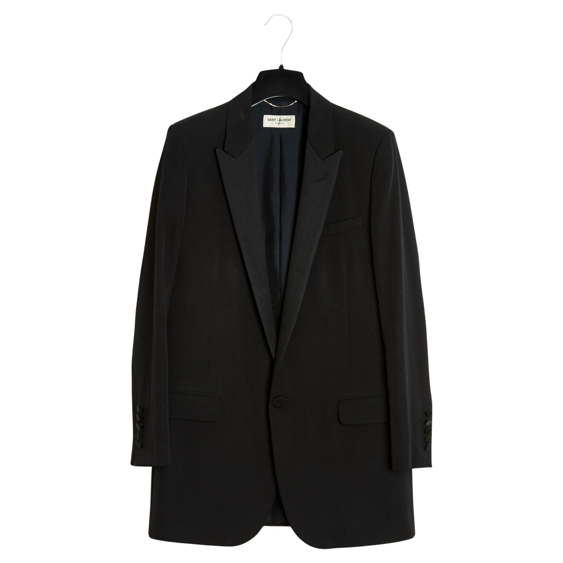 Saint Laurent 2014 Veste Smoking FR40 Slimane Black Wool Tuxedo Jacket UK12 US10